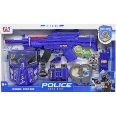Поліцейський набір  P 12 /13 автомат зі світлозвуковими ефектами, пістолет зі звуком, кобура, свисток, наручники, годинник, ніж, у коробці