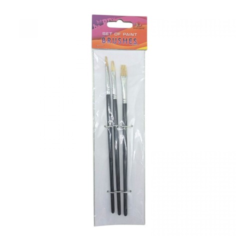Набор кистей для рисования,Щетина,размер 2,4,6, 3шт.в пакете,плоская головка,деревянная ручка