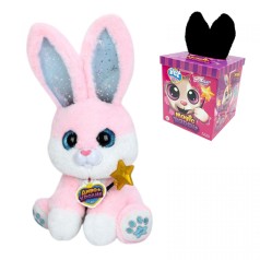 Интерактивная игрушка Магический зайчонок, сидячая, ушки подсвечиваются, песни на английском, воспроизводит мелодии, реагирует на ощупь палочки к носу, в коробке, (РОЗОВЫЙ)