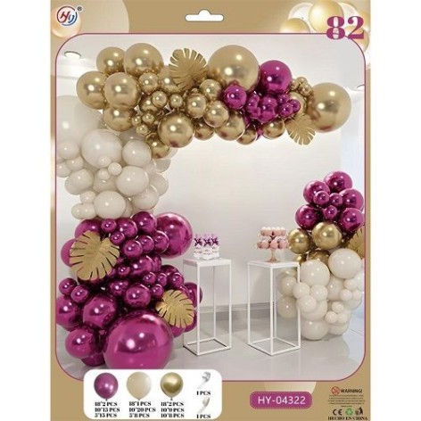 Набір повітряних куль малиново-золоті-білі кольори 82шт для створення фотозони