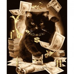 Картина по номерам "Кот с деньгами" (с золотой краской) ★★★★