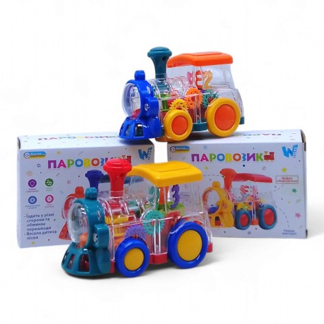 Паровозик ТК 52136 "WToys", 2 кольори, ОЗВУЧУВАННЯ УКРАЇНСЬКОЮ МОВОЮ, звук, підсвічування, шестерні, колесо вільного ходу, в коробці