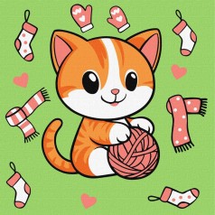 Картина за номерами "Котик і клубочок (картина №1)"  25х25 см