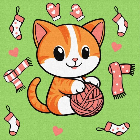 Картина за номерами "Котик і клубочок (картина №1)"  25х25 см