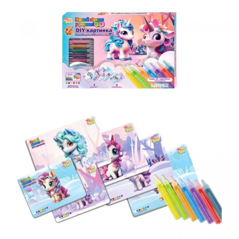 Рисуй песком "Единорожки", 6 карточек, 6 цветов песка, щетка, в коробке
