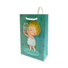Пакет бумажный 8*12*3.5 МАЛЬЧИК С РЫБКОЙ- ЗЕЛЕНЫЙ