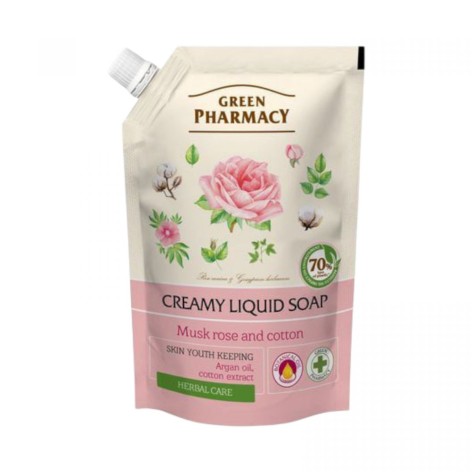 Green Pharmacy жидкое мыло 460мл дой-пак мускатная роза и хлопок EN