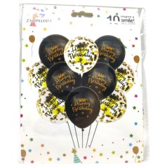 Набір повітряних кульок "Happy birthday" 10шт*30см золоті, чорні