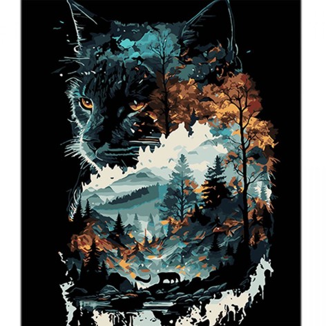 Картина по номерам на черном фоне "Кошка в двойной экспозиции" 40х50 см