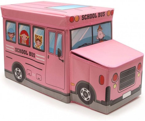 Пуф-корзина для іграшок "Шкільний автобус" (рожевий)