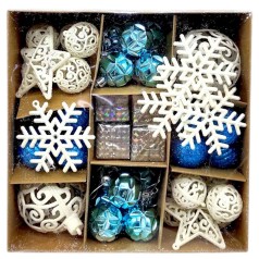 Новорічні прикраси, кульки, сніжинки, візерункові зірки, (52 штуки, діаметр 7 і 3.5 см)