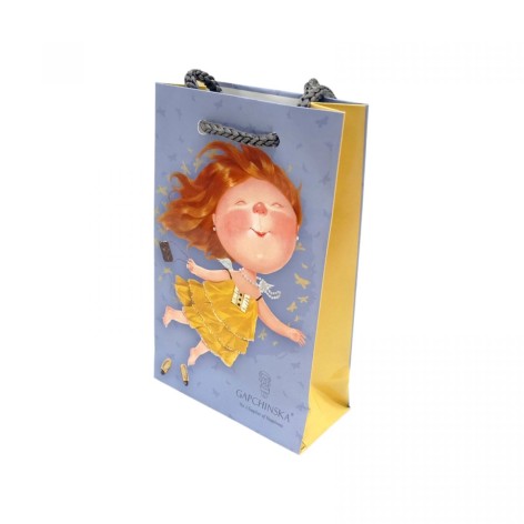 Пакет бумажный 8*12*3.5 ДЕВОЧКА С КРЫЛЬЯМИ-СИНИЙ