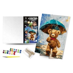 Картина по номерам "Медвежонок и Дождь" (30х40 см) с деревянной подставкой