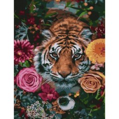 Картина по номерам "Тигр среди цветов"