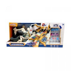 Трек 2 металлопластиковые машинки, спецтехника, подвижный ковш, звуки, мелодия, подсветка, в коробке