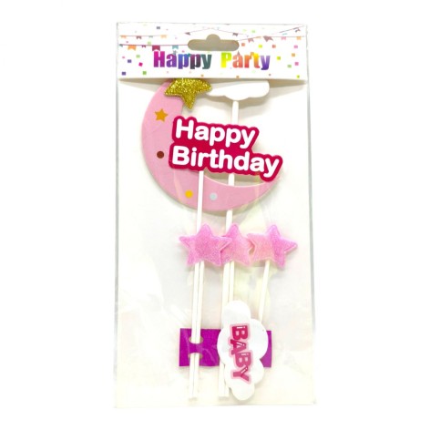 Топпер на торт "Happy Birthday: Місяць" (РОЖЕВИЙ)