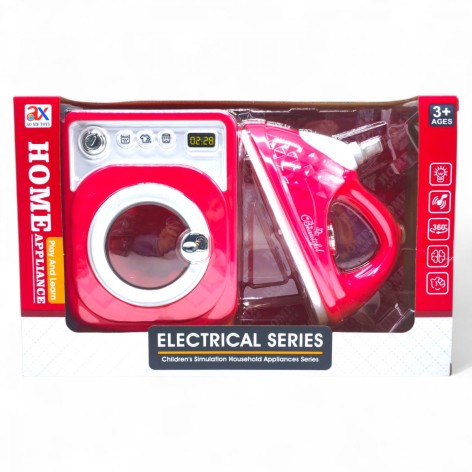 Набор бытовой техники, стиральная машина с утюгом (звуковые, световые эффекты, пар, на батарейках)