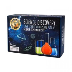 Набор химика 78 вариаций экспериментов, 3 баночки с краской, реактивы-порошки, 4 мерных стакана, лейка, пластиковый мячик, 2 свечи, шприц без иглы, пипетки, ложечка, 3 воздушных шарика, в коробке