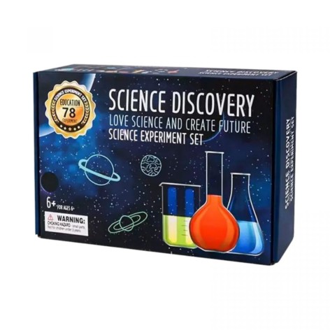 Набор химика 78 вариаций экспериментов, 3 баночки с краской, реактивы-порошки, 4 мерных стакана, лейка, пластиковый мячик, 2 свечи, шприц без иглы, пипетки, ложечка, 3 воздушных шарика, в коробке