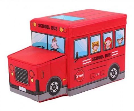 Пуф-корзина для игрушек "Школьный автобус" (красный)