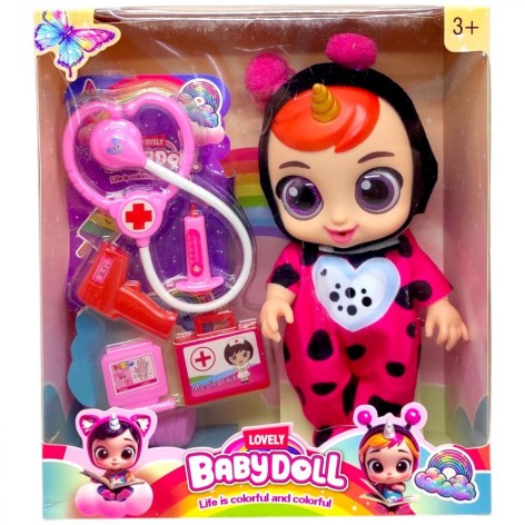 Кукла резиновая "Cry Baby" высота 25 см (говорит, смеется, плачет, съемная одежда, подвижные конечности, бутылочка, пустышка, аксессуары) КРАСНАЯ