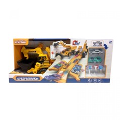 Трек 2 металлопластиковые машинки, спецтехника, подвижный ковш, звуки, мелодия, подсветка, в коробке