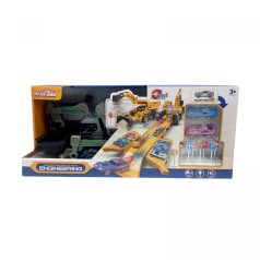 Трек 2 металлопластиковые машинки, спецтехника, подвижный ковш, звуки, мелодия, подсветка, в коробке