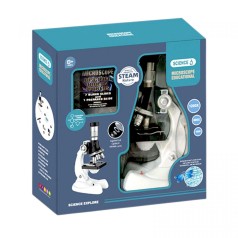 Микроскоп 3303 (60) увеличение 100х, 600х и 1200х, инструменты, образец, стеклышки, подсветка, в коробке