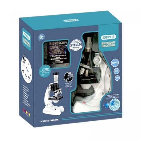 Микроскоп 3303 (60) увеличение 100х, 600х и 1200х, инструменты, образец, стеклышки, подсветка, в коробке