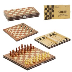 Шахи С 45103 (60) 3в1, магнітні, деревʼяна дошка, деревʼяні шахи, в коробці