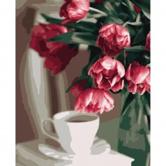 Картина по номерам "Кофе и тюльпаны" ★★★★