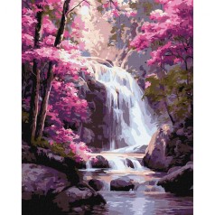 Картина по номерам "Водопад в розовом лесу" 40х50см