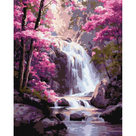 Картина по номерам "Водопад в розовом лесу" 40х50см