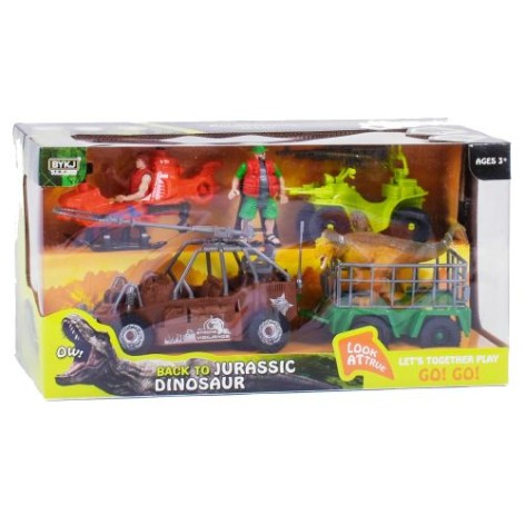 90766 [7731A] Игровой набор 7731 А (12) “Динозавры”, 8 элементов, 2 человечка, динозавр, машинка с прицепом, вертолёт, квадроцикл, аксессуары, в коробке [Коробка]