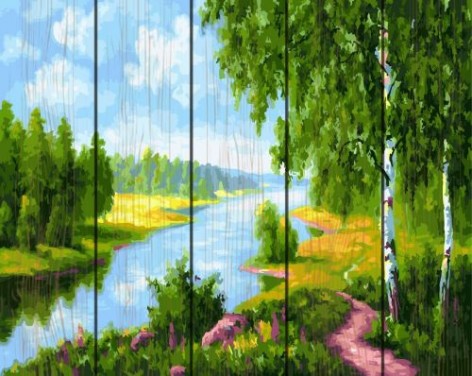 Картина по номерам на дереве "Березки у реки"