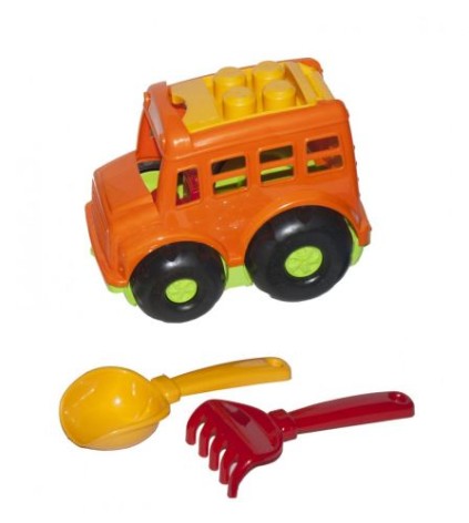 Автобус "Бусик №1" + лопатка и грабельки (оранжевый)