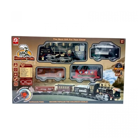 Железная дорога на радиоуправлении аккумулятор 3.7 V, пульт 2.4 GHz, локомотив, 3 вагона, звуки, подсветка, парогенератор, в коробке