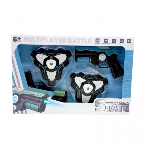 Набор пистолетов с мишенью. 2 бластера, 2 мишени, подсветка, вибрация, звук, парогенерация, ремни, в коробке