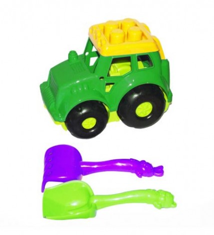 Трактор Коник №1, зелений з граблями та лопаткою