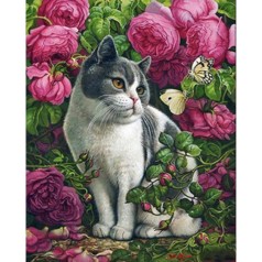 Набір для творчості алмазна картина Троянди і кіт Strateg розміром 40х50 см кв