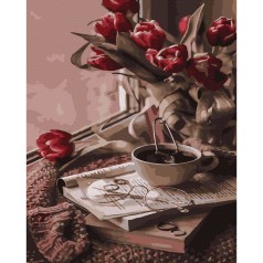 Картина по номерам "Тюльпаны и чай" ★★★
