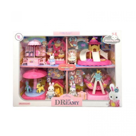 Парк развлечений 4 флоксовые фигурки, аттракционы, аксессуары, любимец, мебель, в коробке, микс видов