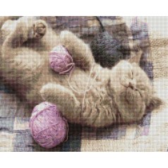 Алмазная мозаика "Котенок с клубочком", 40х50 см