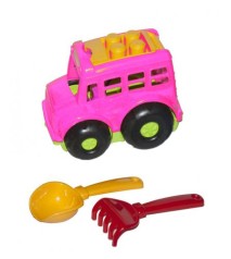 Автобус "Бусик №1" + лопатка и грабельки (розовый)