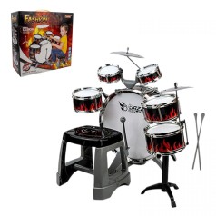 Барабанная установка стульчик, 5 барабанов, 1 барабан с педалью, 2 палочки, 2 металлических диска, в коробке