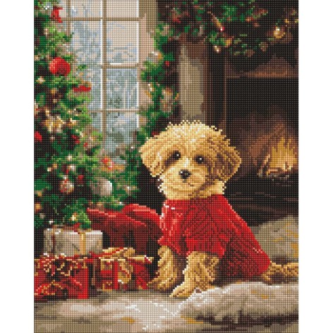 Алмазная мозаика "Пудель у елки" 40х50 см
