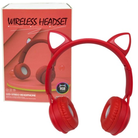Наушники беспроводные, подсветка, Bluetooth, (КРАСНЫЕ)