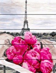 Картина по номерам на дереве "Пионы в Париже"