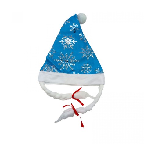 Новогодняя шапка с косичками голубая 62 см