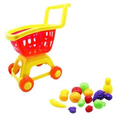 Игровой набор Тележка с фруктами, червона з жовтою ручкою